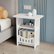Side Table Night Stand, 3 Tier Narrow End Table with Display Shelf, Small Bookcase Bookshelf, Simple Bedside Table Storage Rack for Bedroom, Living Room, Office, Bathroom, White (White)